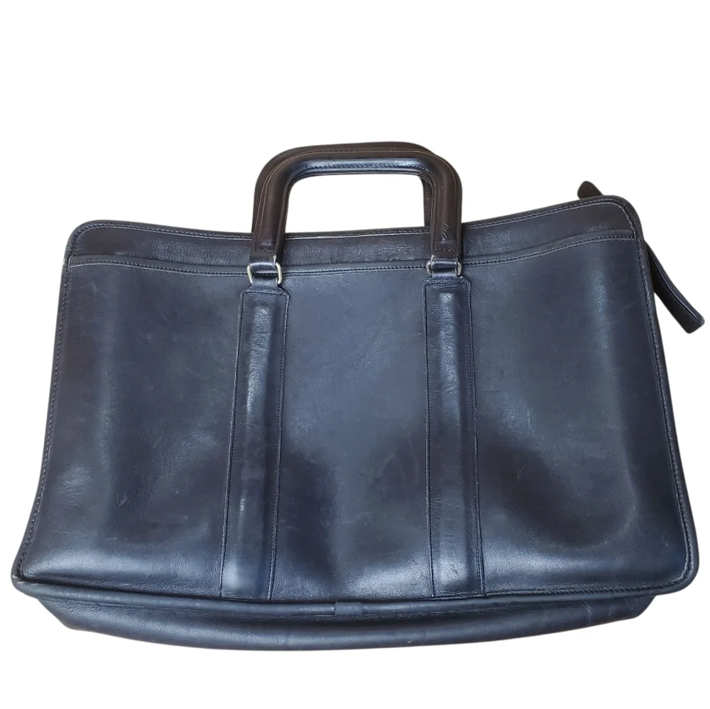 Vntg Coach Black Leather Briefcase. Made in USA.